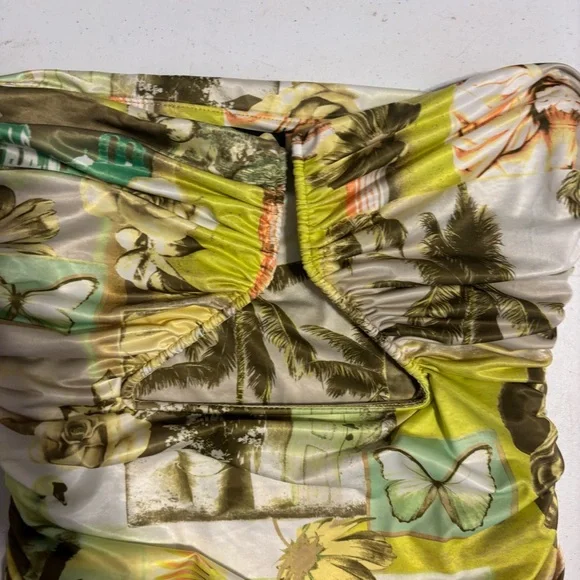 Green mixed print Strapless Mini Dress urban outfitters - Picture 11 of 13